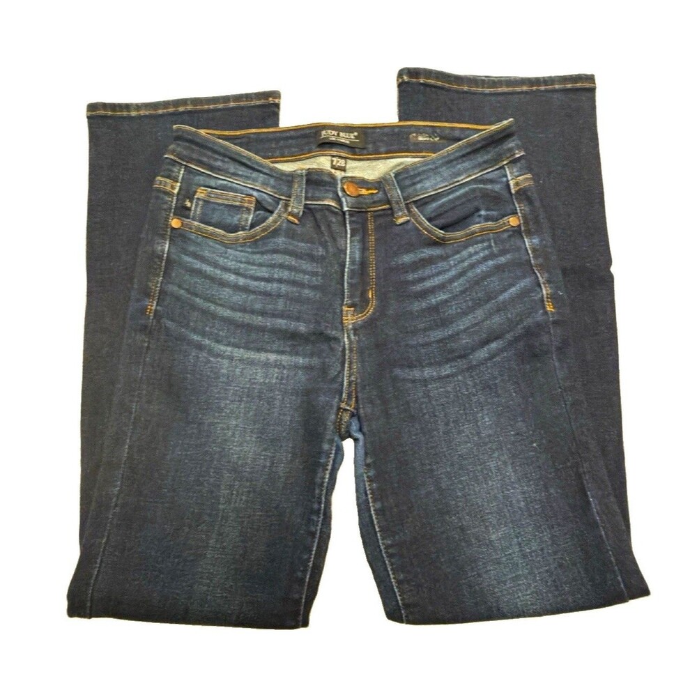 Judy Blue Daisy Whiskered Mid Rise Bootcut Jeans Dark Wash Stretch 7 / 28